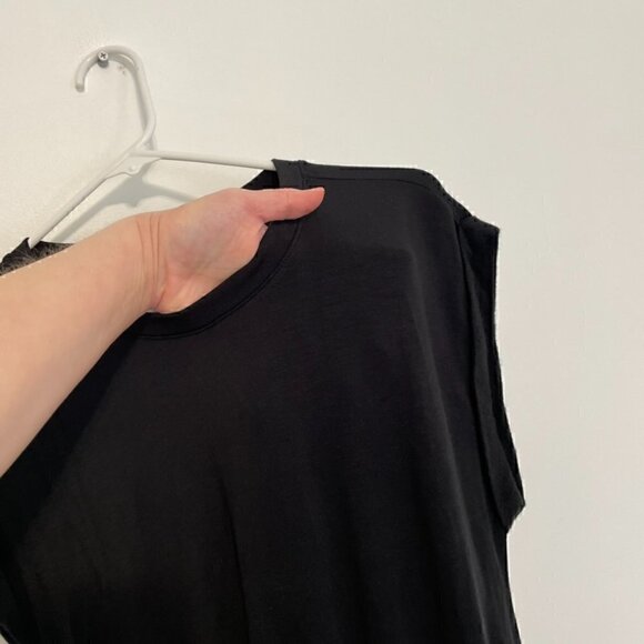 ANN TAYLOR LOFT Outlet Solid Black Cuffed Short Sleeve Drawstring Waist Dress XS - Picture 8 of 14